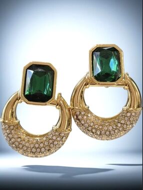 18k Gold Plated Luxury Emerald & Pave Zircon Crystal Doorknocker Earrings